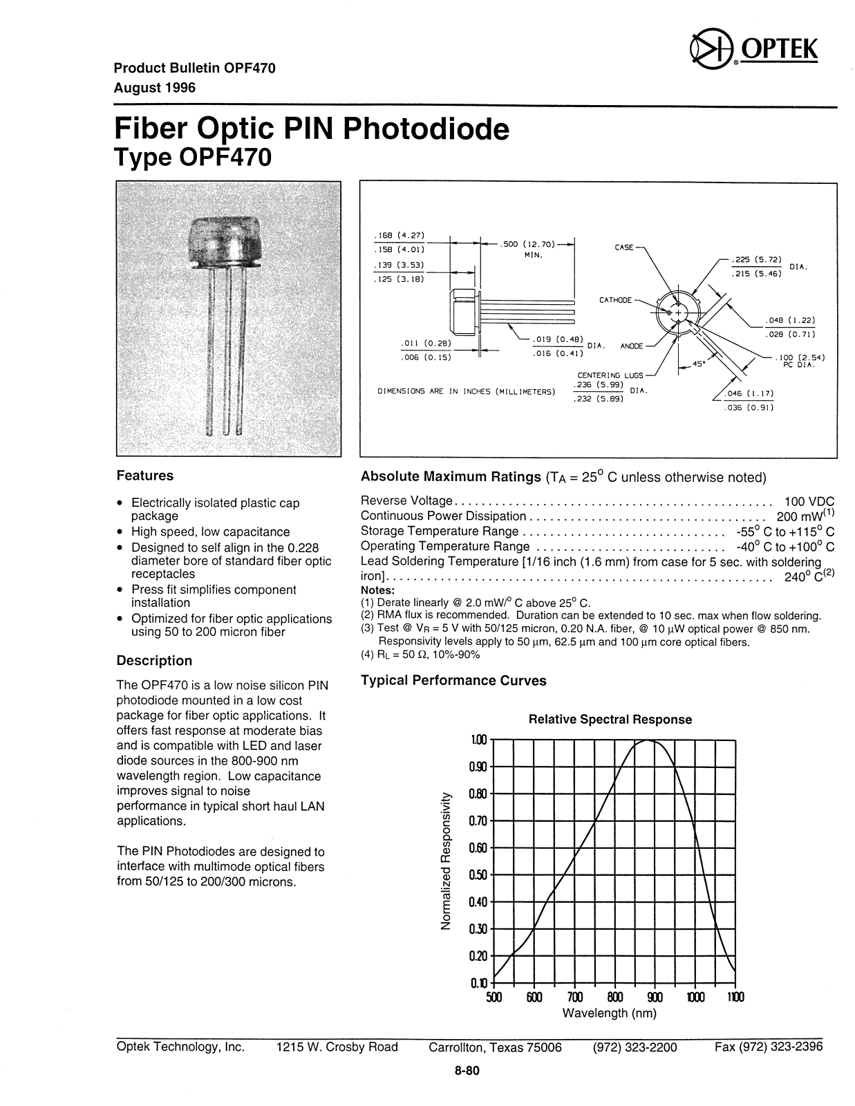 Datasheet OPF470 Datasheet (OPTEK) - ManualMachine.com