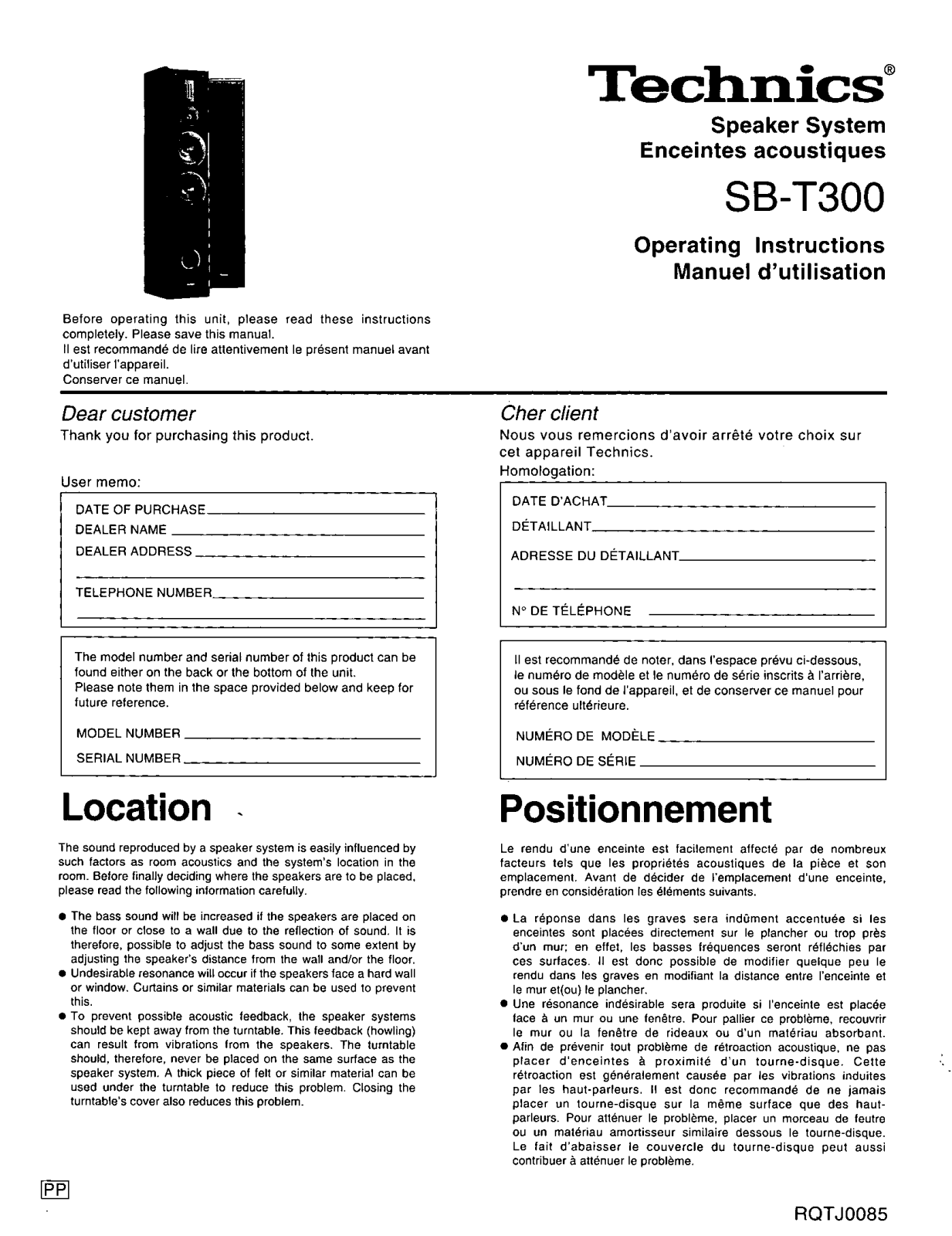 Panasonic SBT-300 Owners manual
