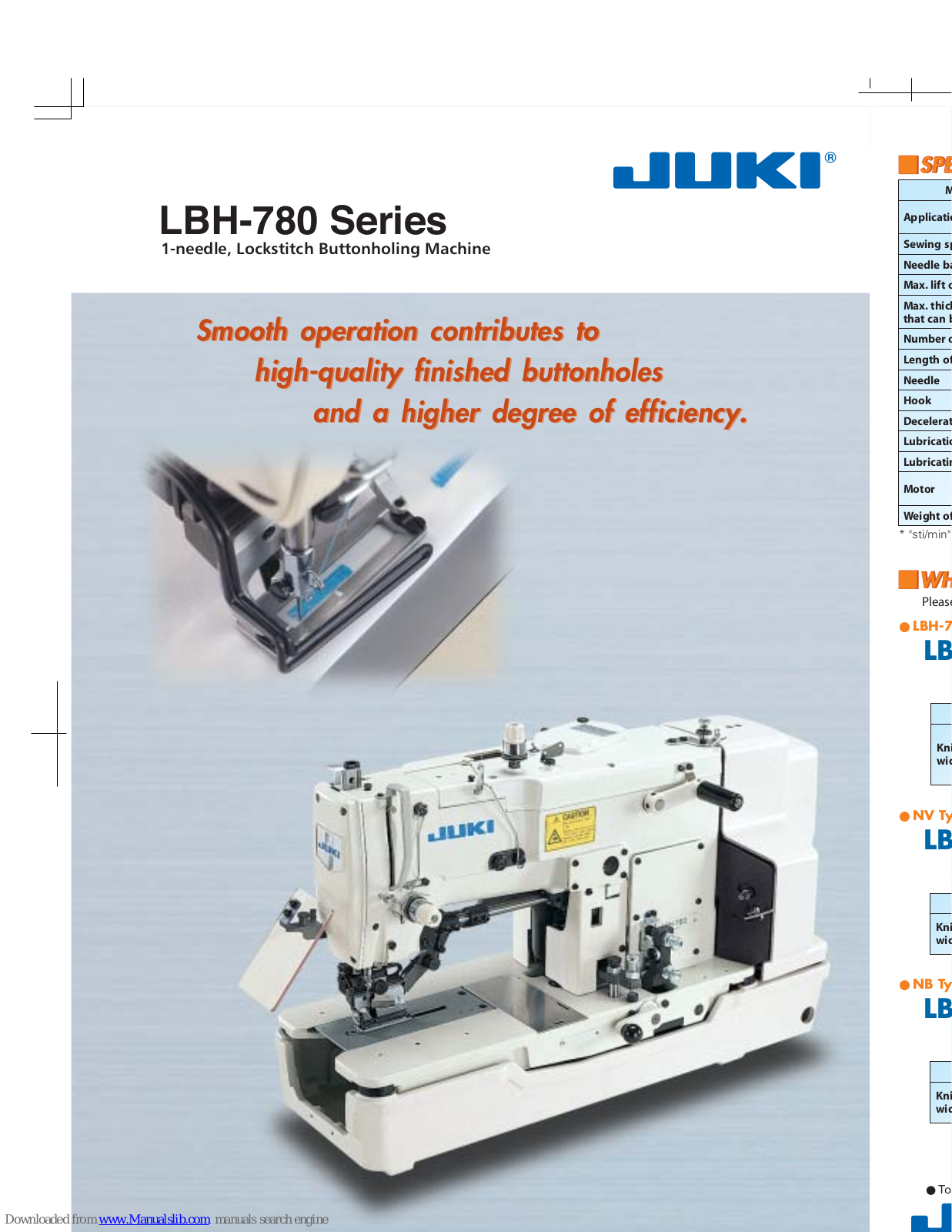 JUKI LBH-780 Series Specifications - ManualMachine.com