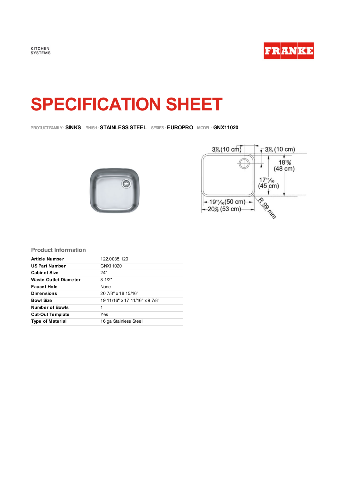 Franke Foodservice GNX11020 User Manual