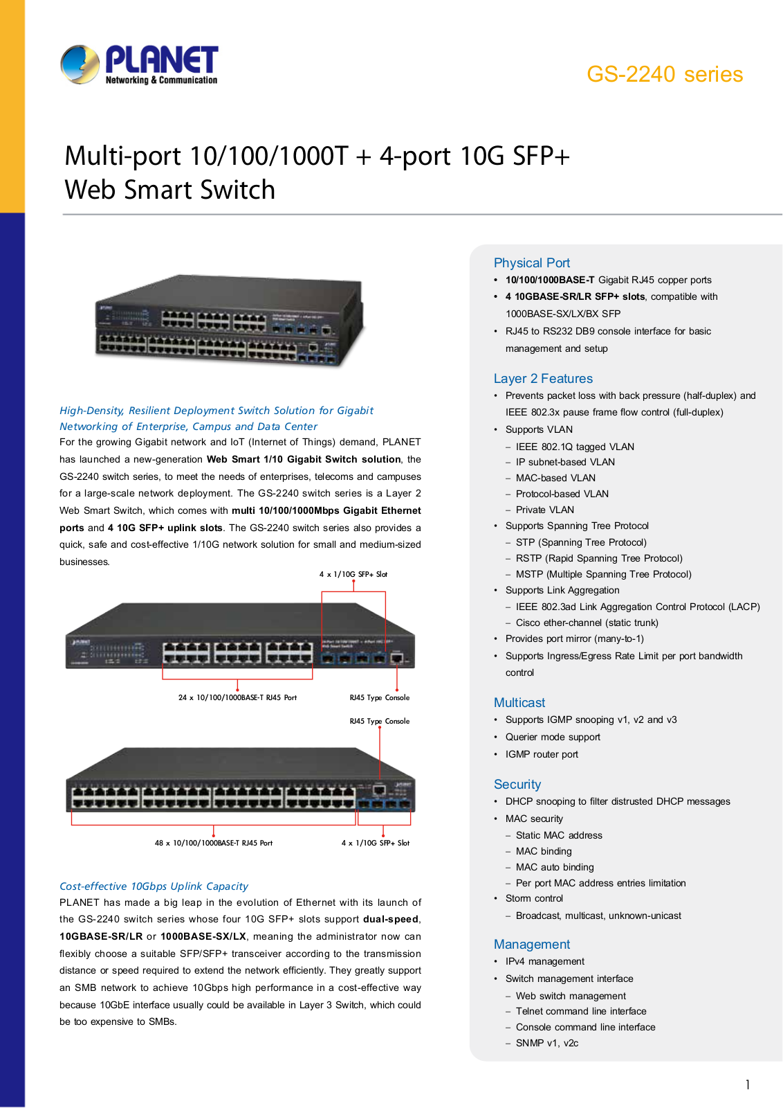 Planet GS-2240-48T4X User Manual