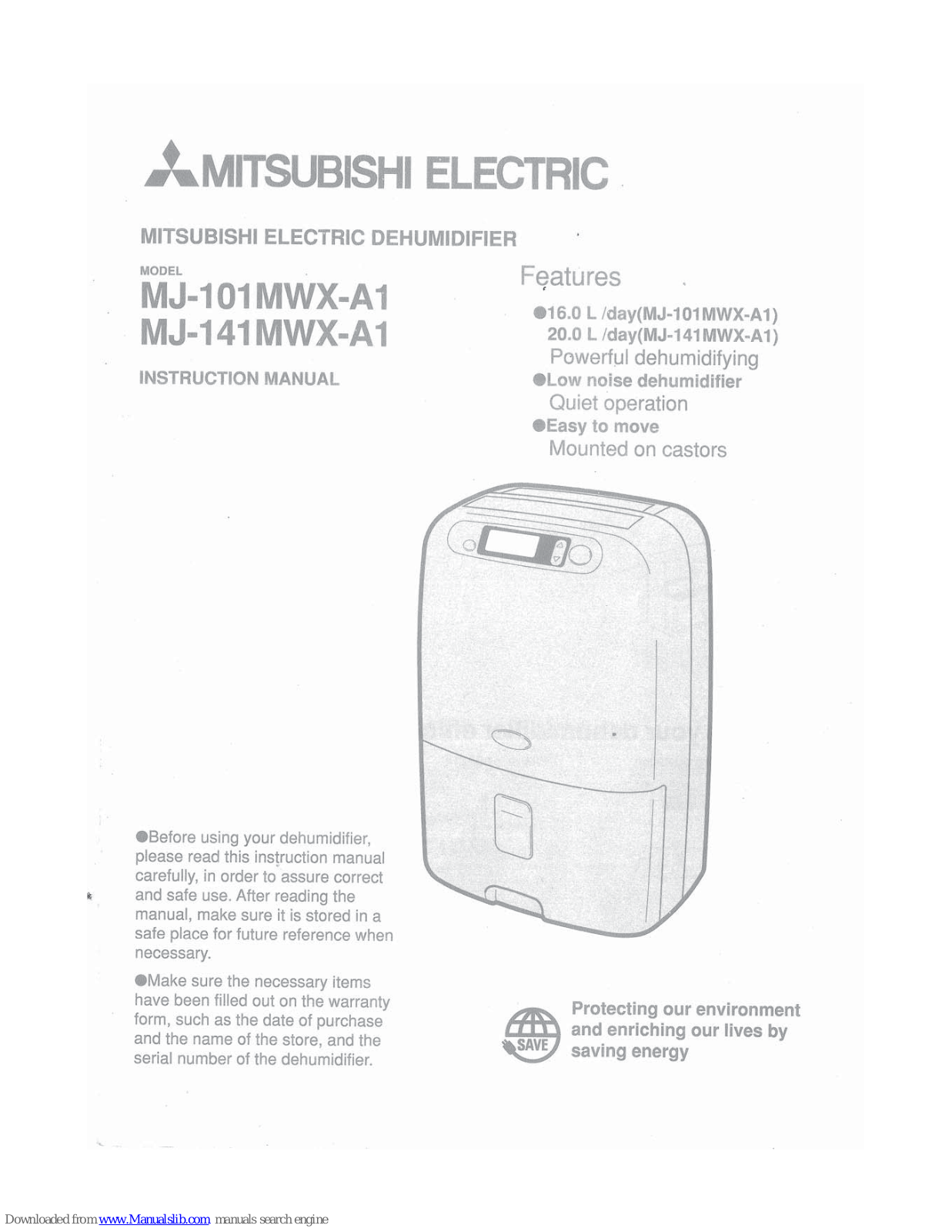 Mitsubishi Electric MJ-101MWX-A1, MJ-141MWX-A1 Instruction Manual