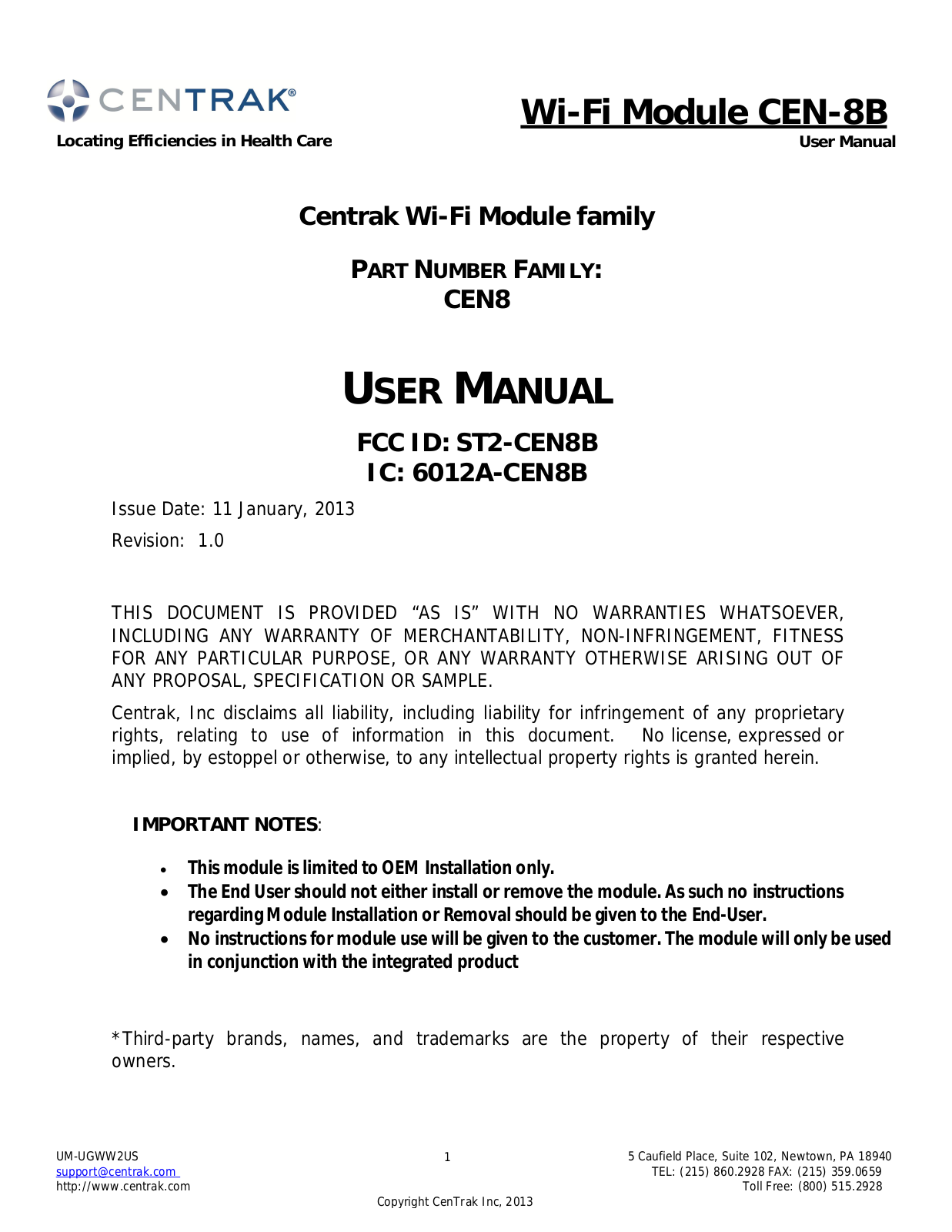 Centrak CEN8B User Manual