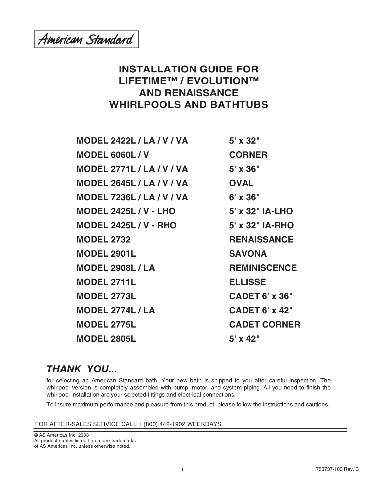 American Standard 2771VA User Manual