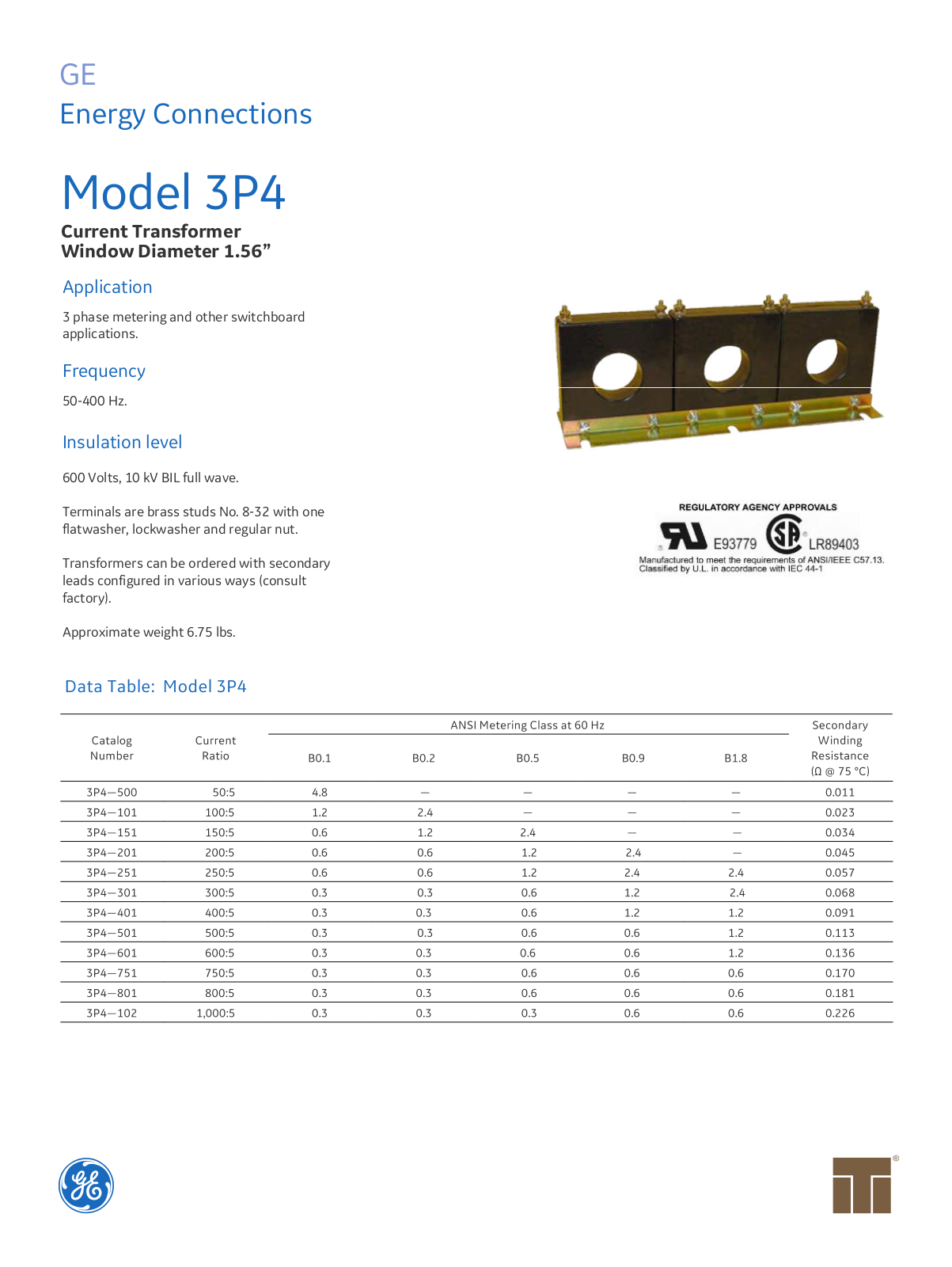 Instrument Transformer, Div of GE 3P4 Data Sheet