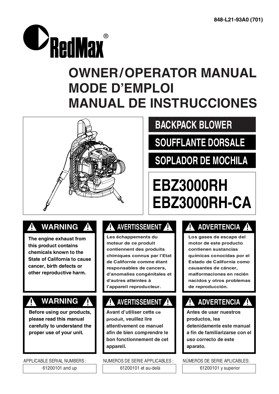 Zenoah EBZ3000RH-CA, EBZ3000 User Manual