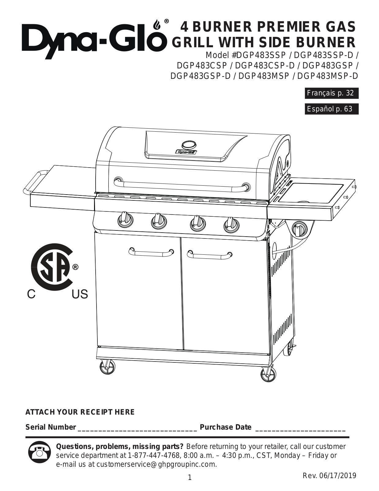 Dyna-Glo DGP483SSP, DGP483SSP-D, DGP483CSP, DGP483CSP-D, DGP483GSP User Manual