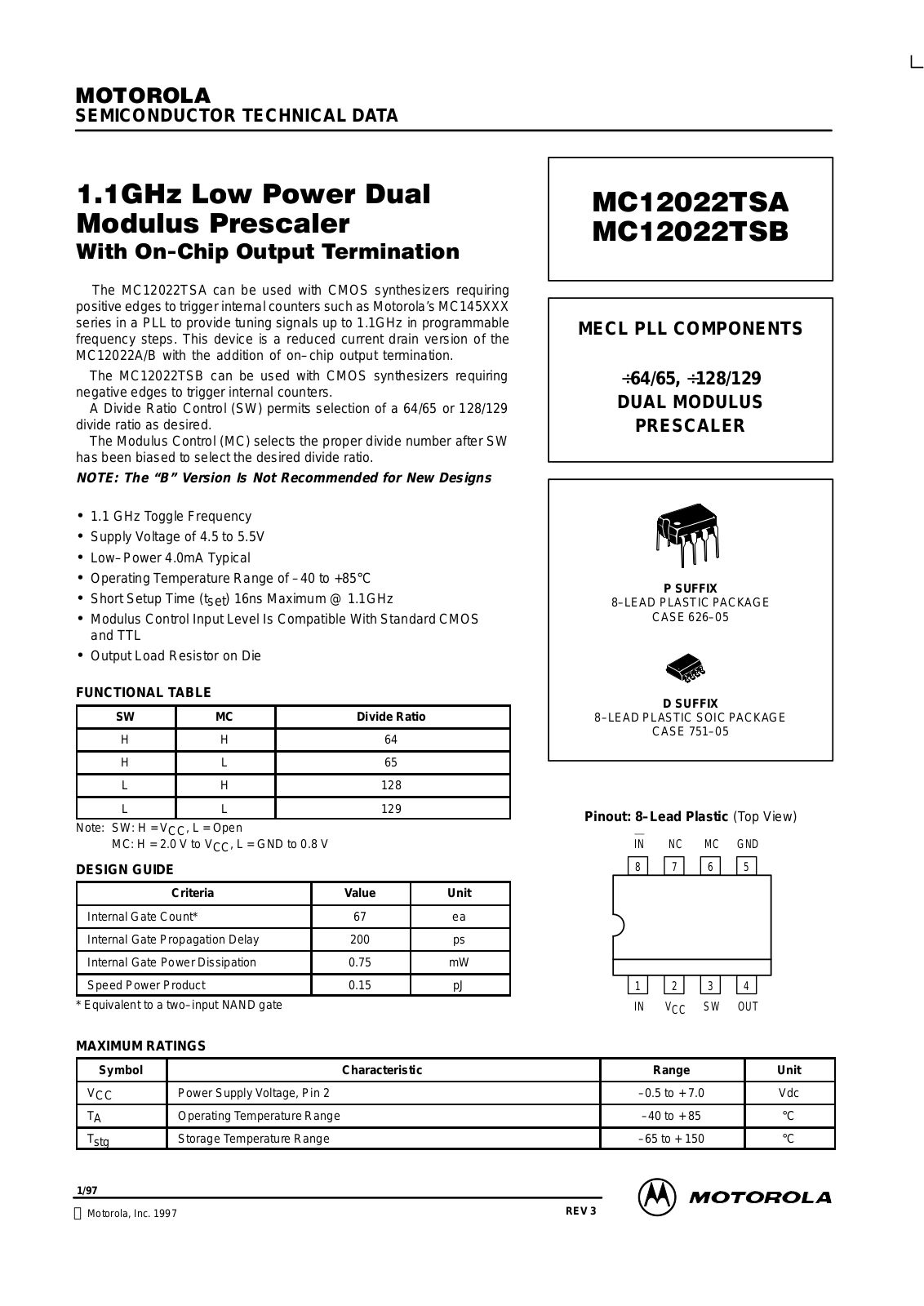 Motorola MC12022TSBD, MC12022TSBP, MC12022TSAD, MC12022TSAP Datasheet