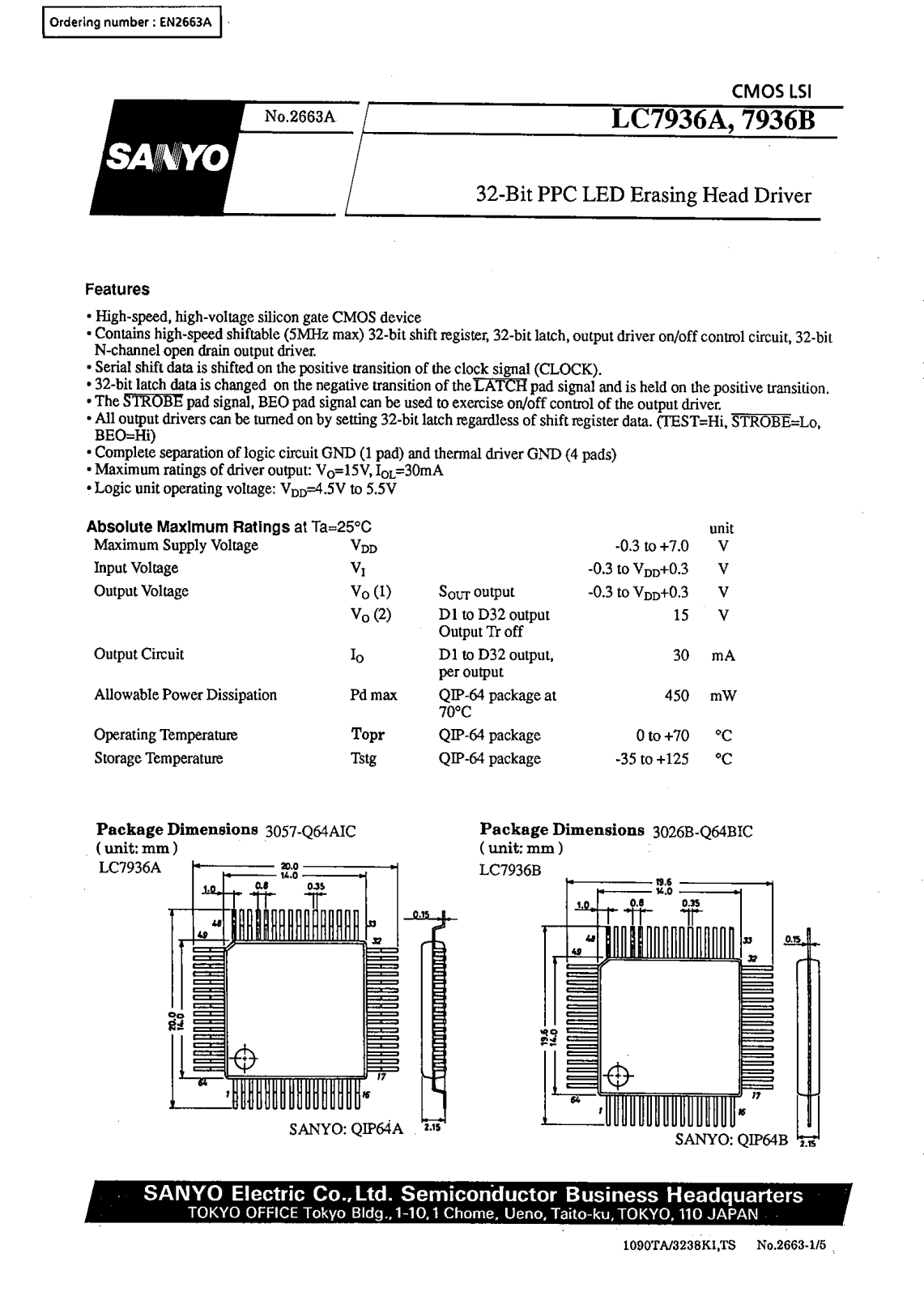 SANYO LC7936B, LC7936A Datasheet