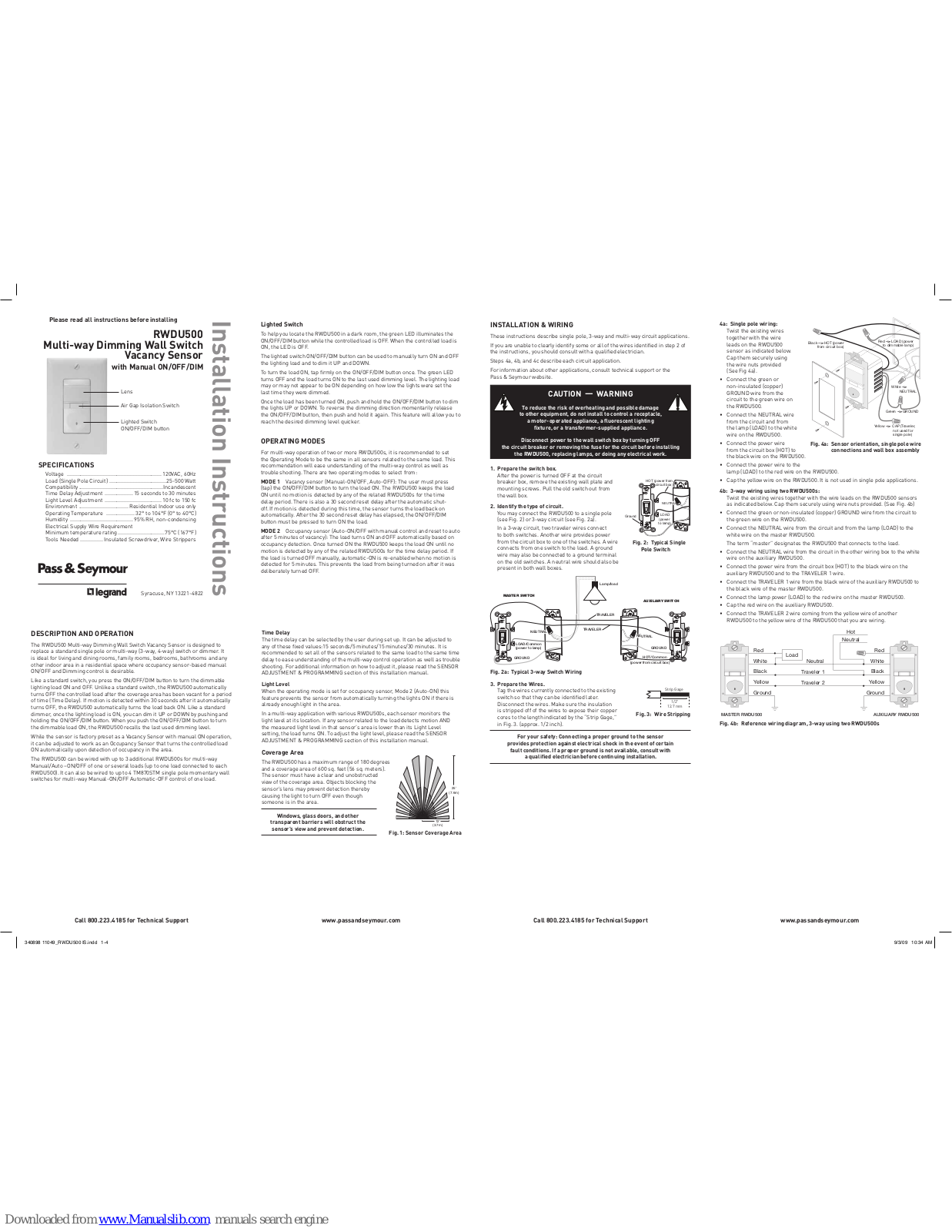 pass & seymour RWDU500 Installation Instructions Manual