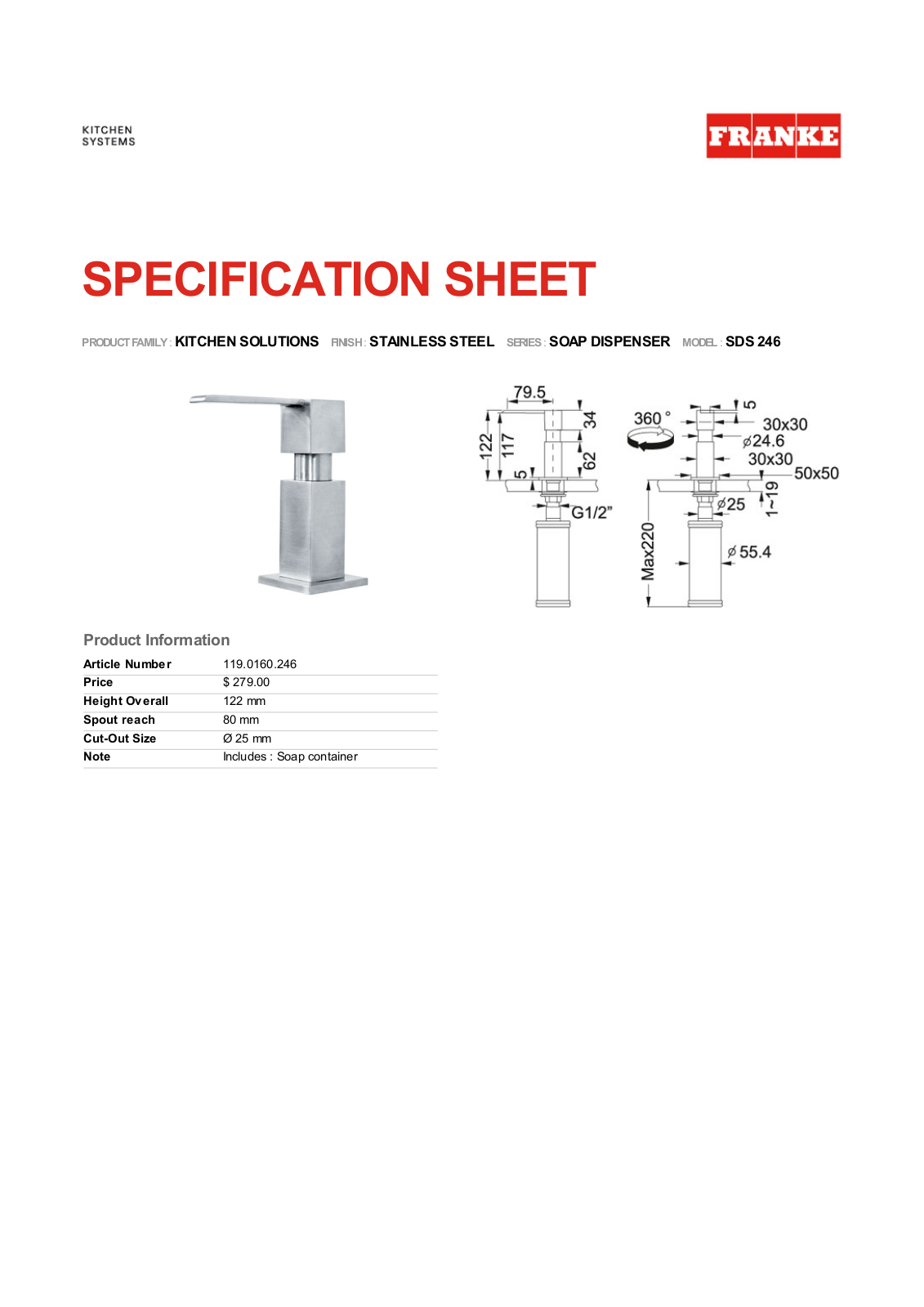 Franke Foodservice SDS 246 User Manual