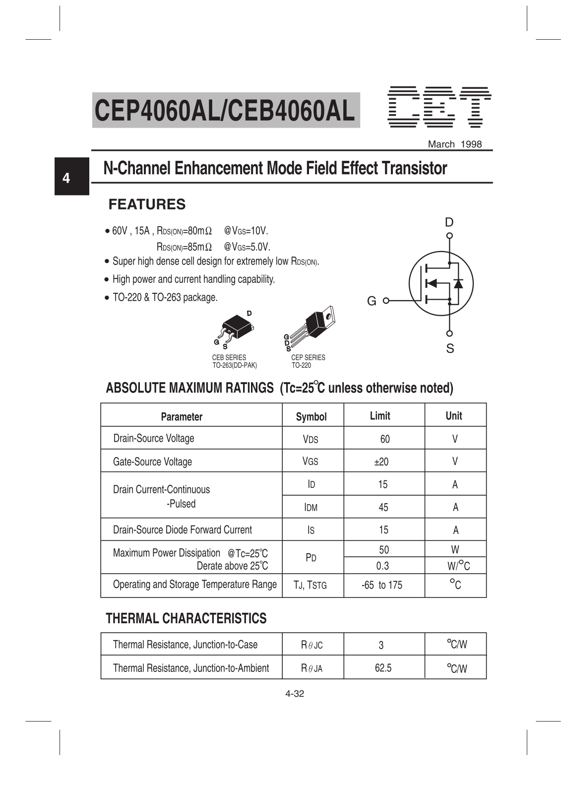 CET CEP4060AL, CEB4060AL Datasheet