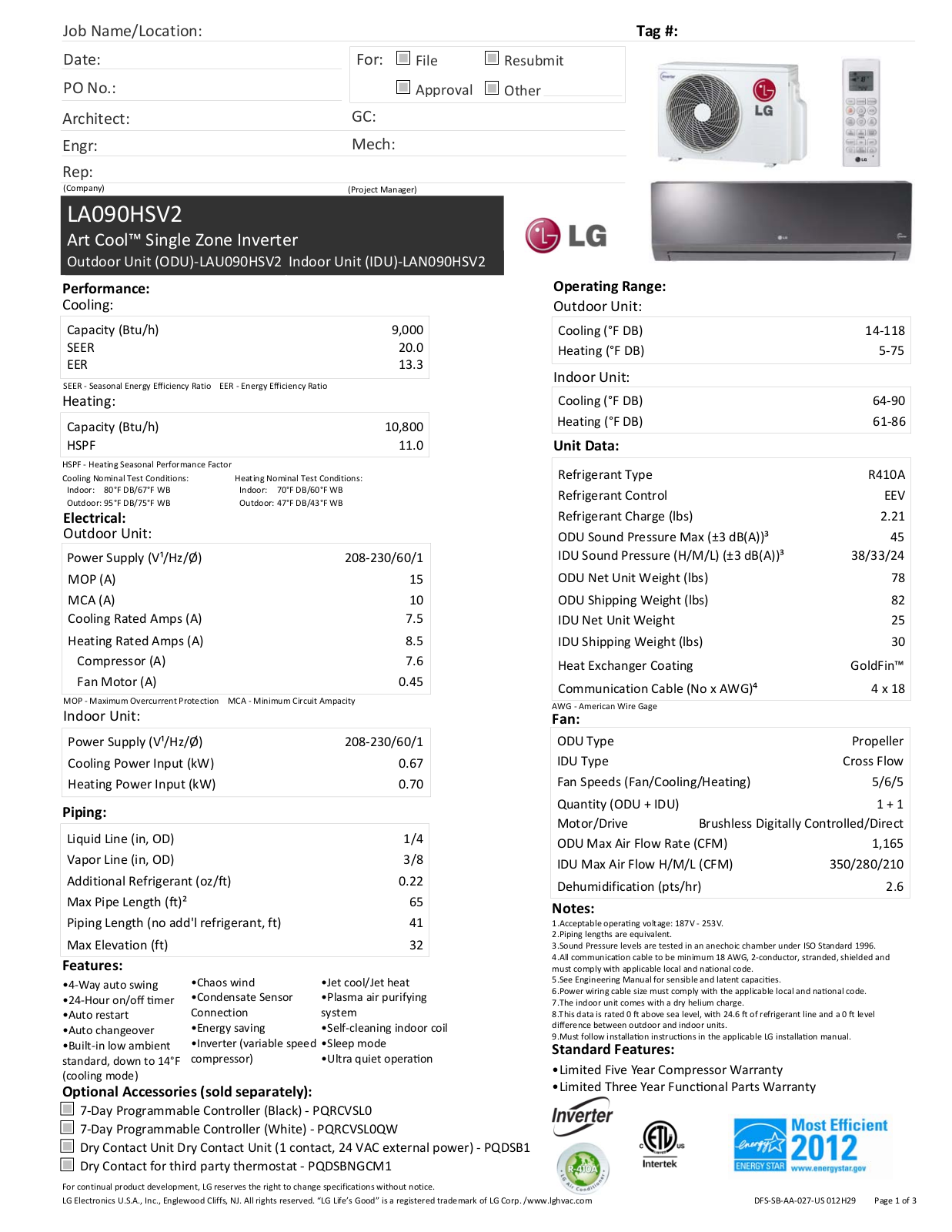 LG LA090HSV2 User Manual