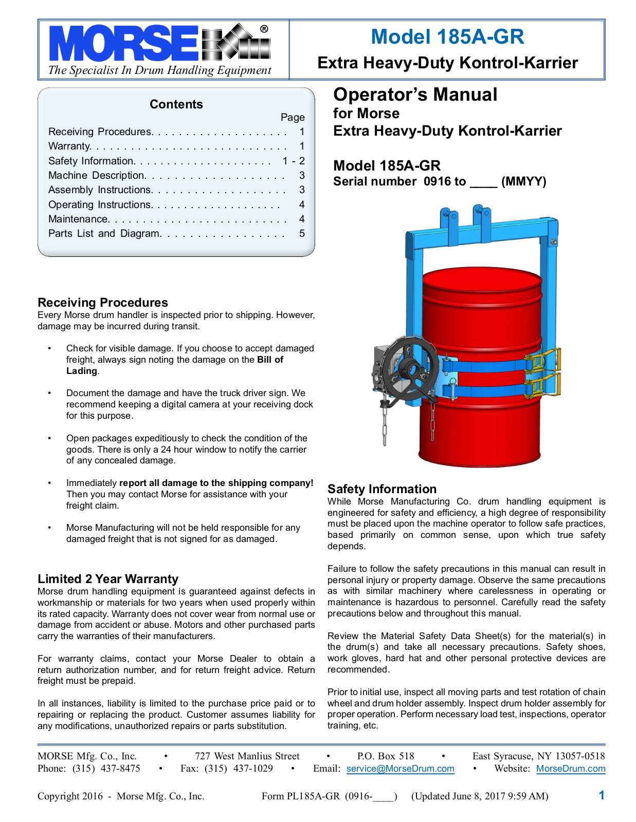 Morse 185A-GR User Manual