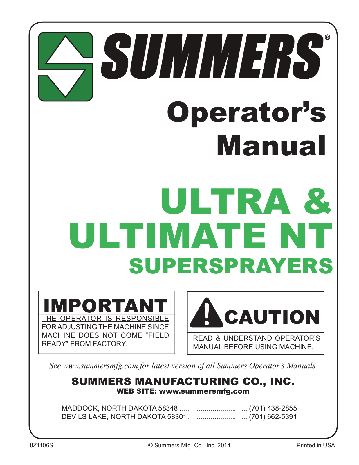 Summers ULTRA, ULTIMATE NT Operator's Manual - ManualMachine.com