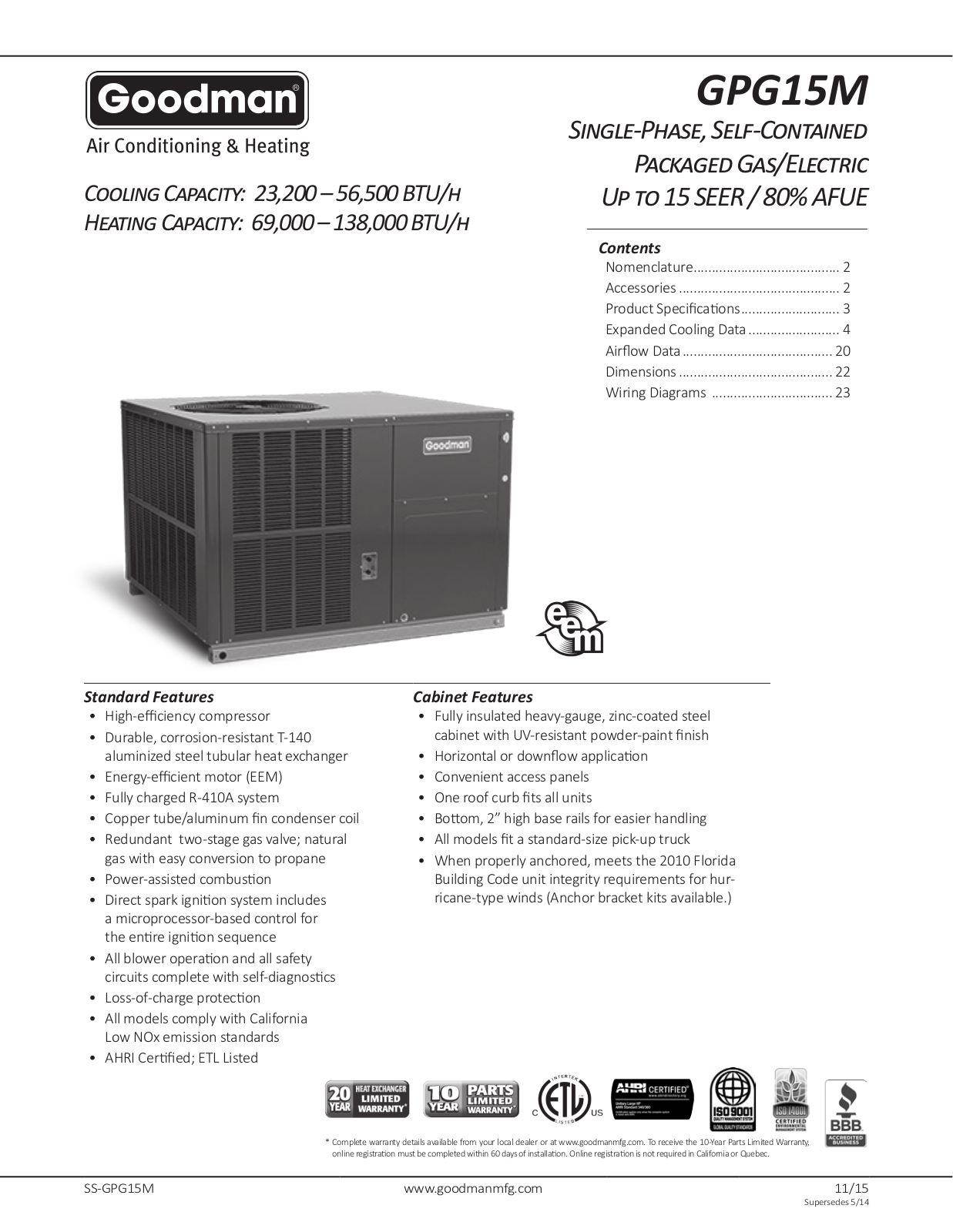 Goodman GPG152407041C User Manual