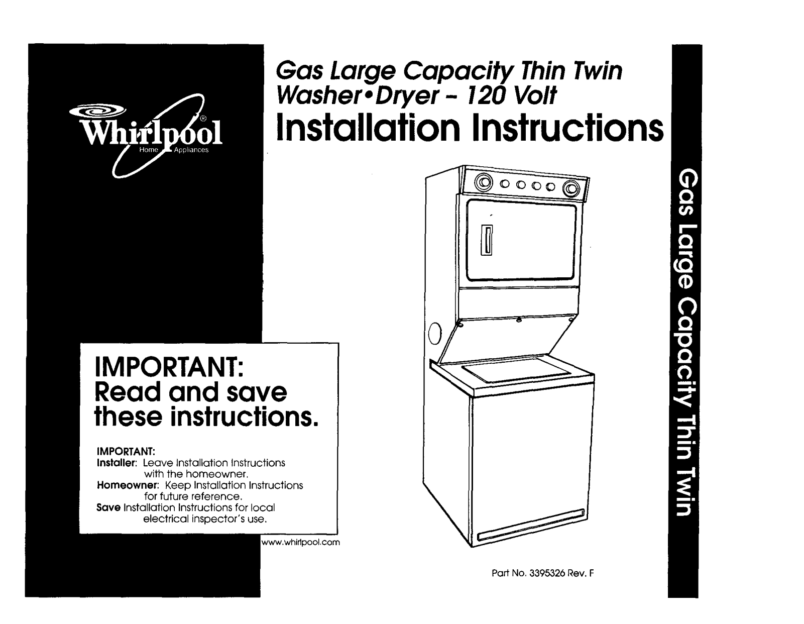 Whirlpool LTG6234DZ1, LTG6234DZ0, LTG6234DQ1, LTG6234DT1, LTG6234DQ0 Installation Guide