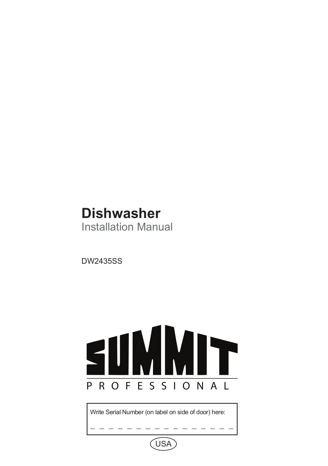 Summit DW2435SSADA Installation Manual