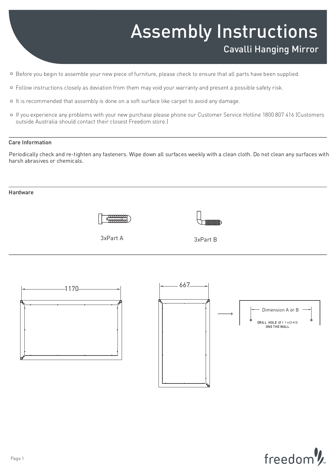 Freedom Cavalli Hanging Mirror Assembly Instruction