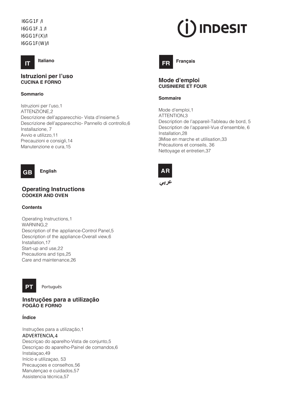 Indesit I6GG1FWI User Manual