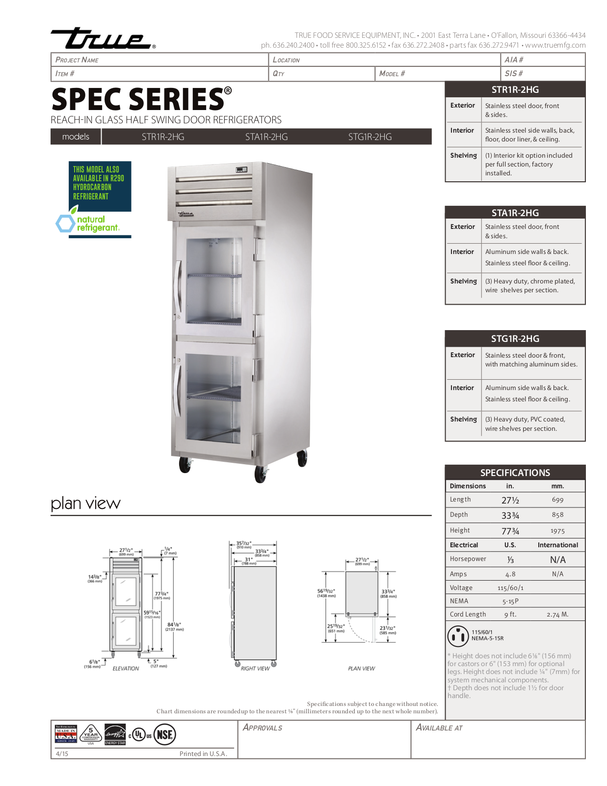 True STA1R-2HG User Manual