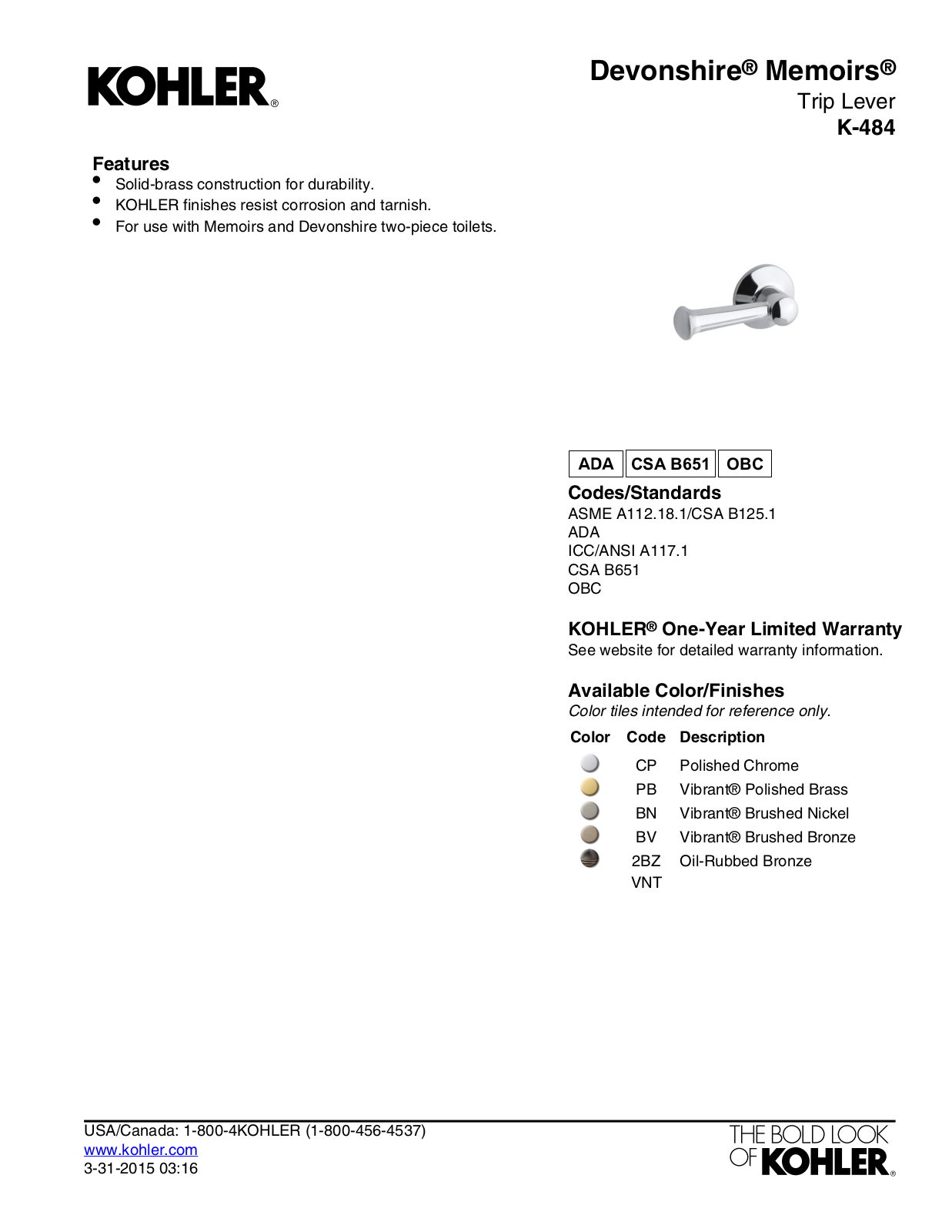 Kohler KOH6556 Specifications - ManualMachine.com