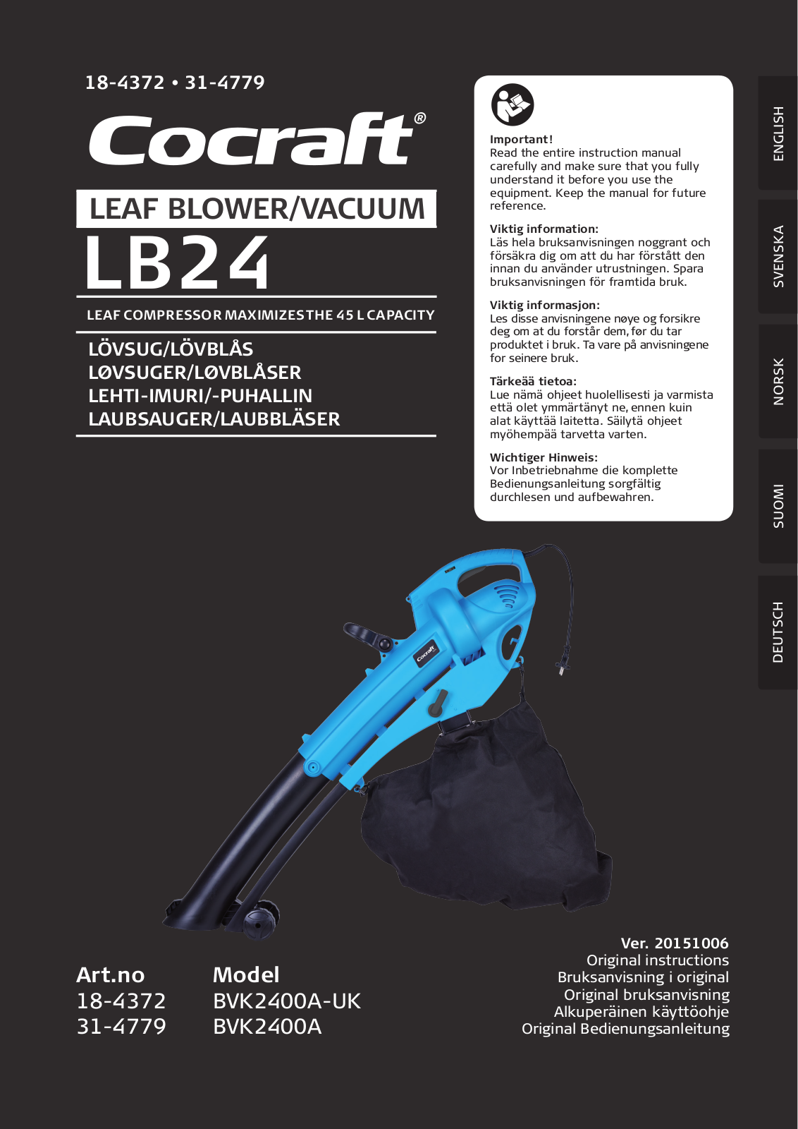 Cocraft LB24, BVK2400A-UK, BVK2400A Original Instructions Manual