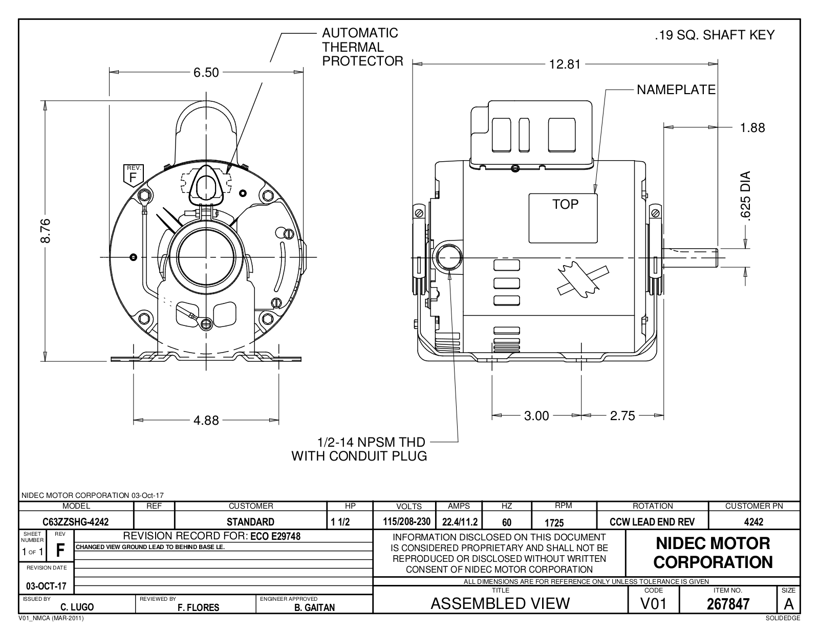 US Motors 4242 Dimensional Sheet - ManualMachine.com