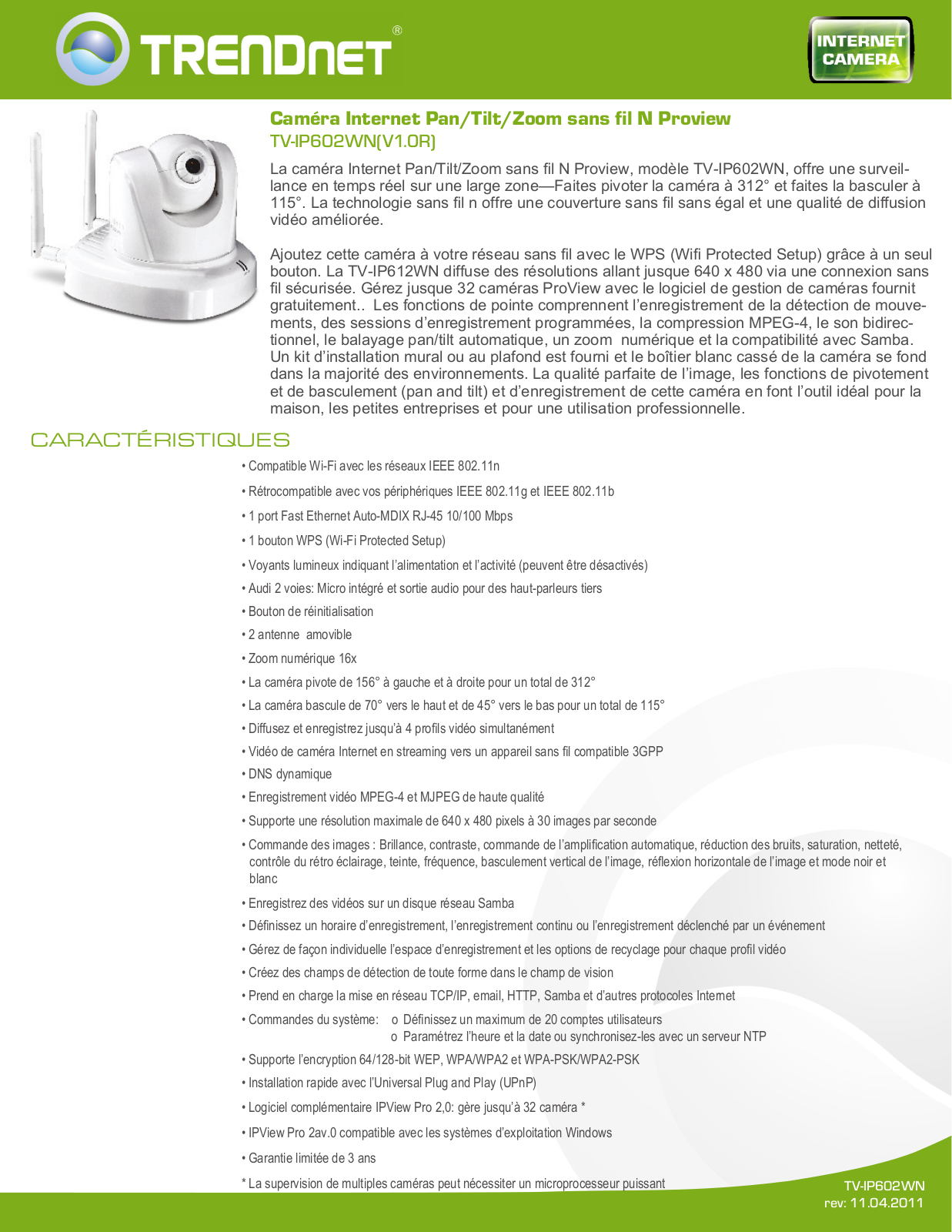 Trendnet TV-IP602WN Datasheet