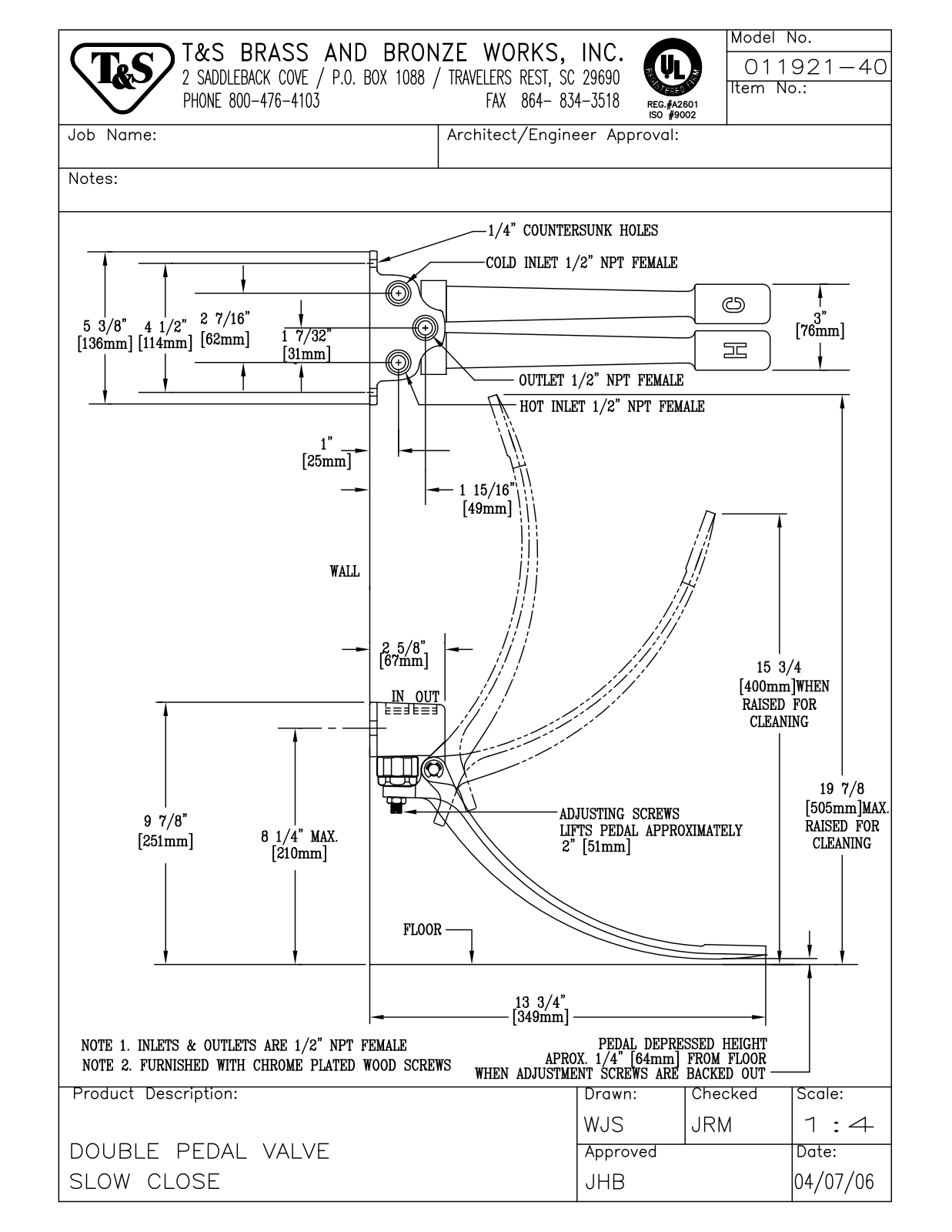 T&S Brass 011921-40 User Manual