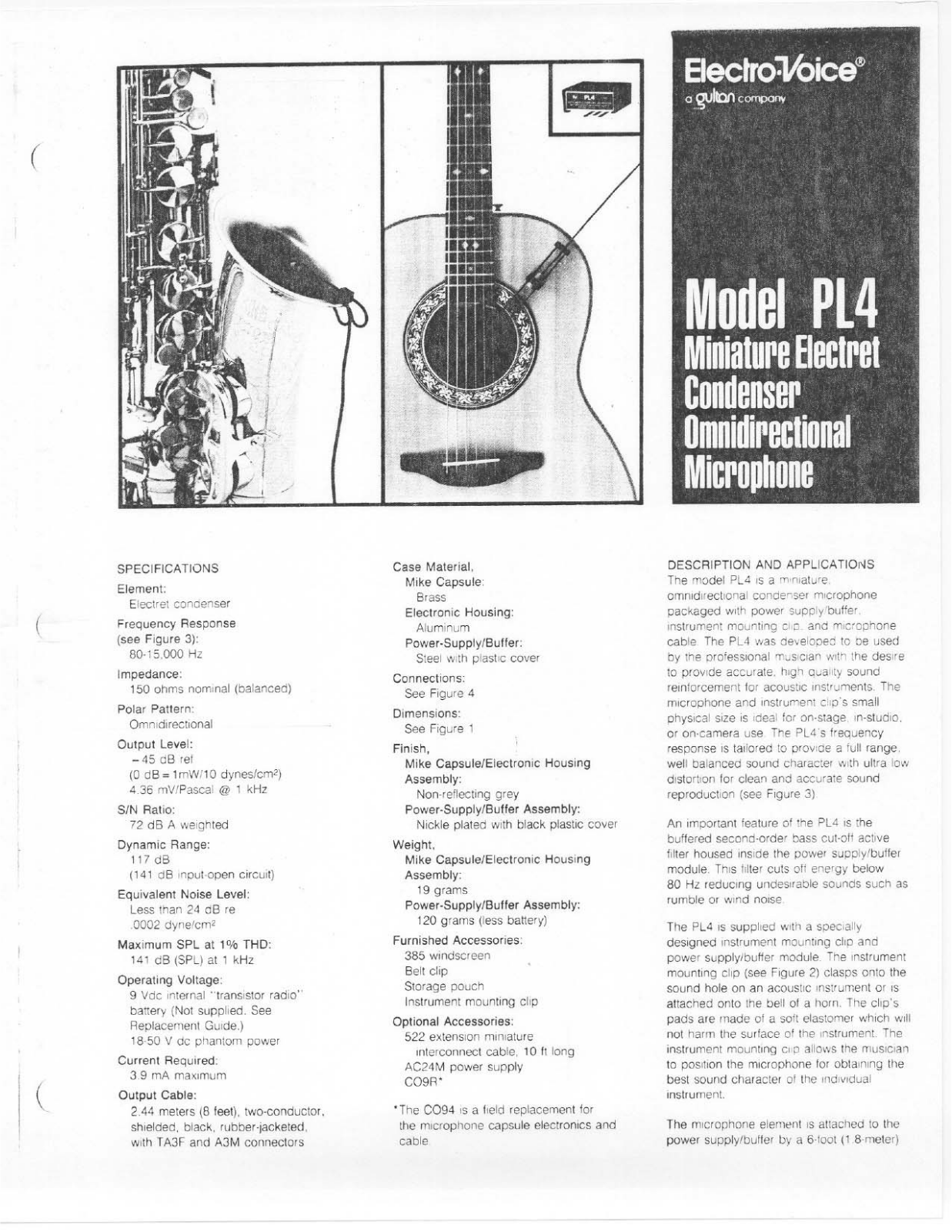 Electro-Voice PL4 User Manual