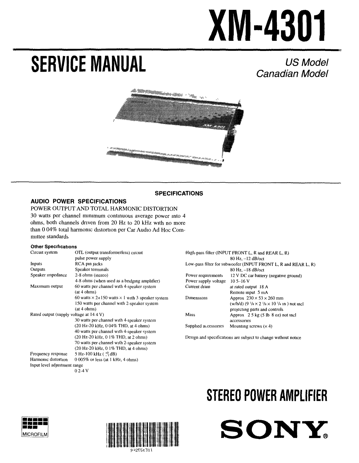 Sony XM-4301 Service manual