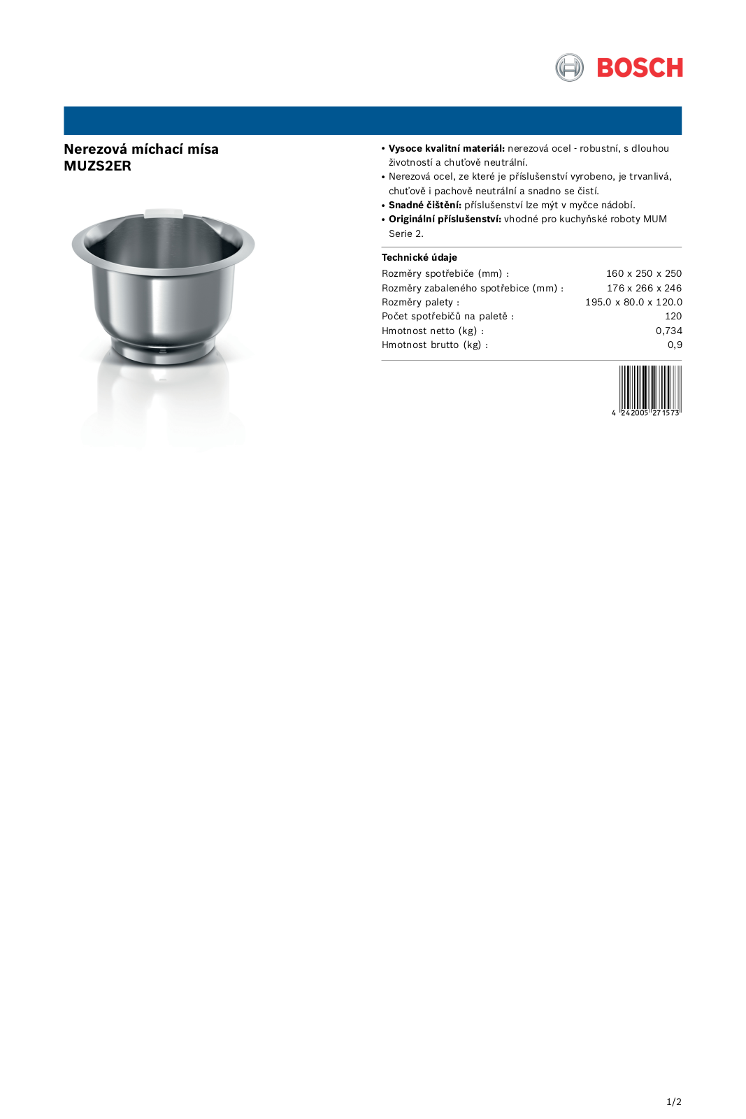 Bosch MUZS2ER Product sheet