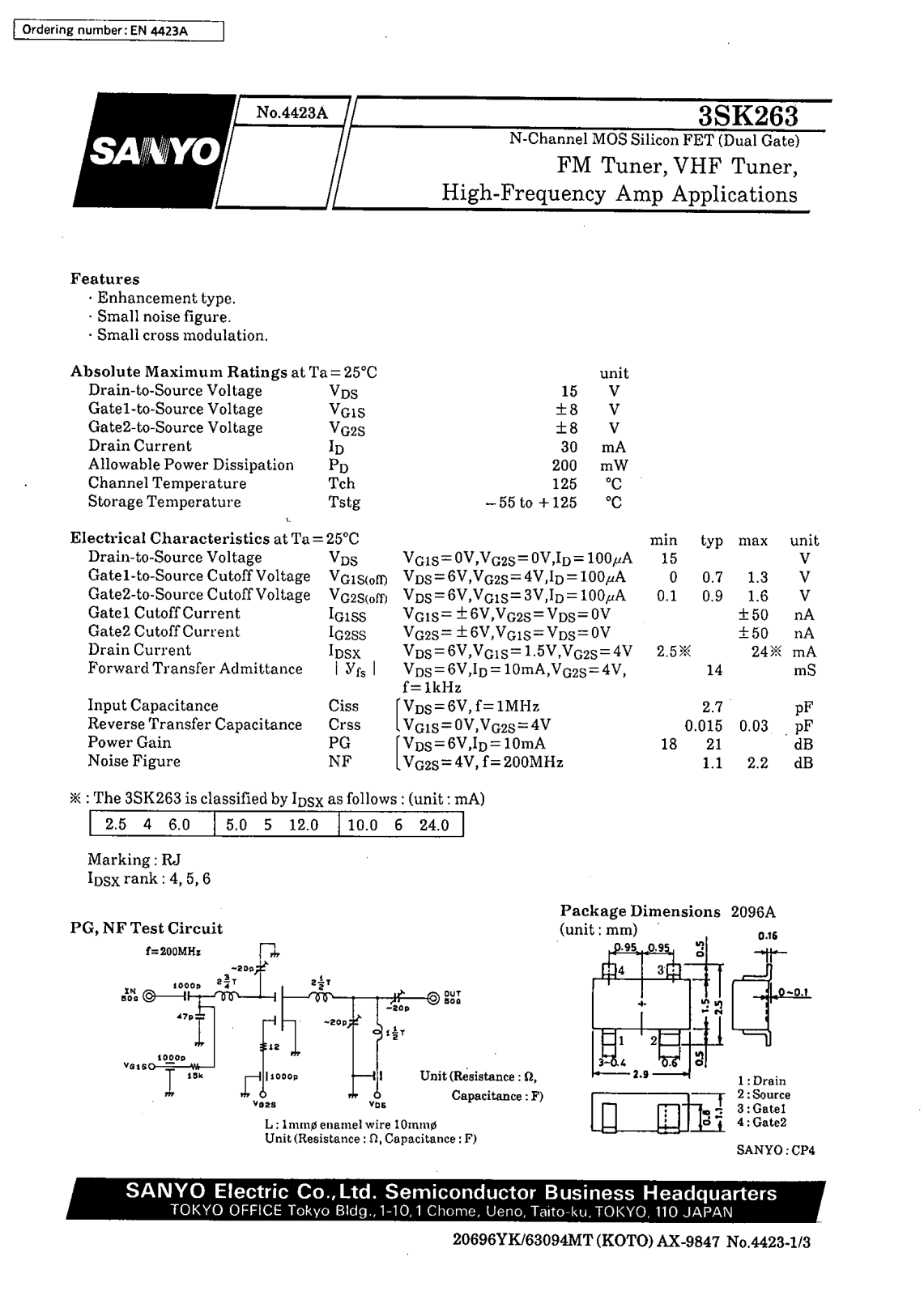 Datasheet 3SK263 Datasheet (SANYO) - ManualMachine.com