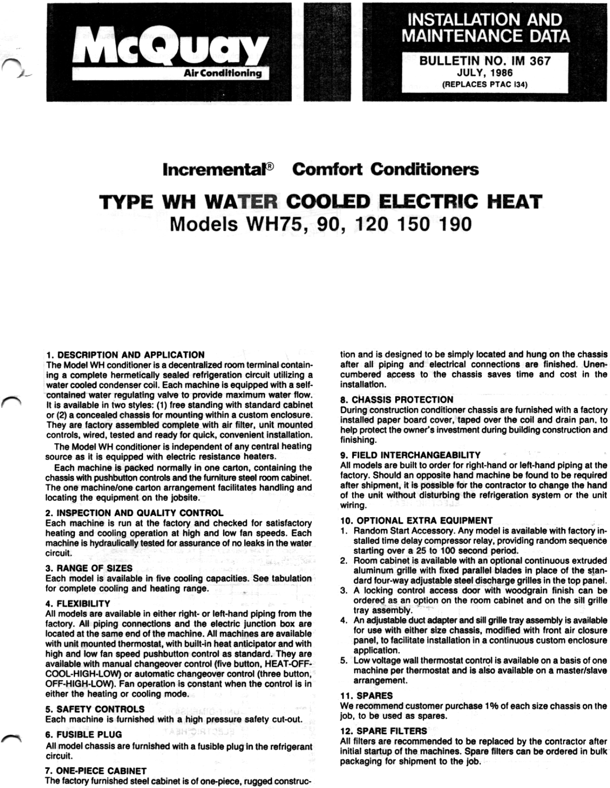 McQuay WH75 Installation  Manual