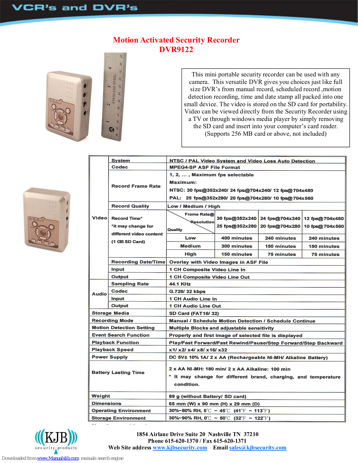 KJB DVR9122 Specifications - ManualMachine.com