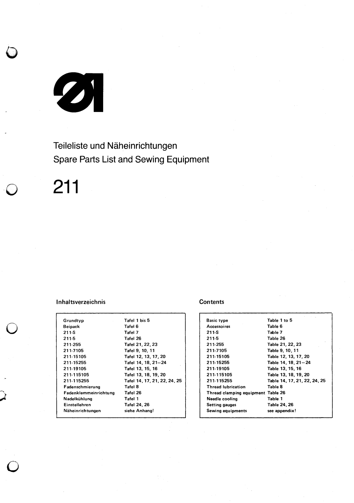 Dürkopp Adler 211 Parts List