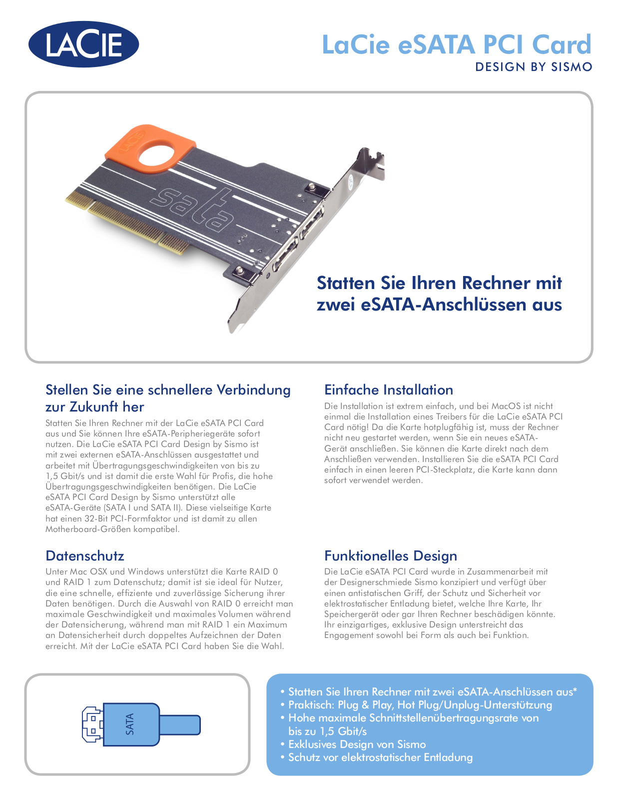 Lacie ESATA PCI CARD DATASHEET