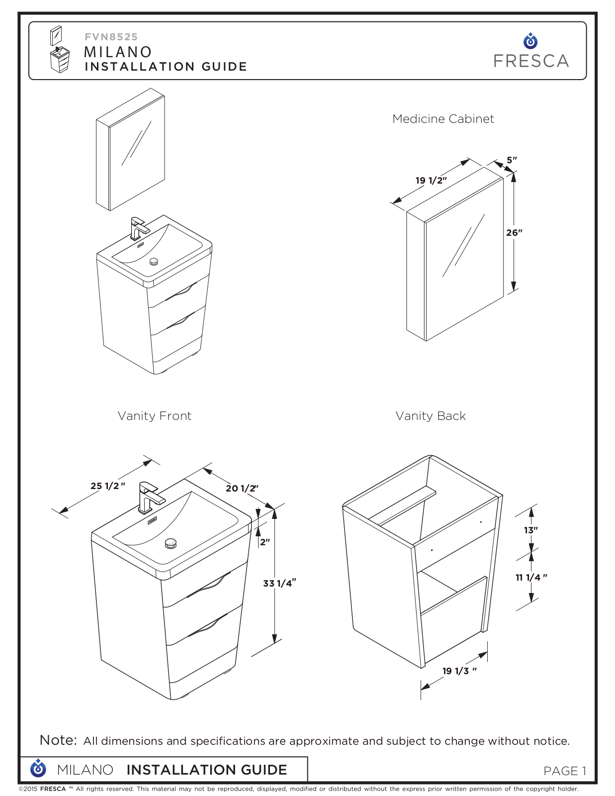 Fresca FVN8525WK Installation Manual