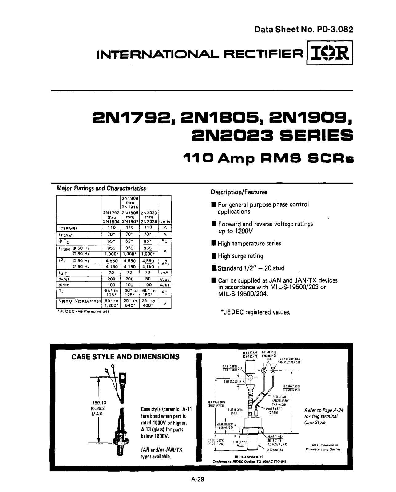 Vishay 2N1792 Series, 2N1805 Series, 2N1909 Series, 2N2023 Series Data Sheet