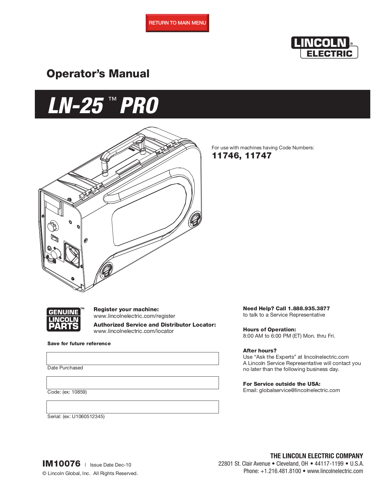 Lincoln Electric IM10076 User Manual