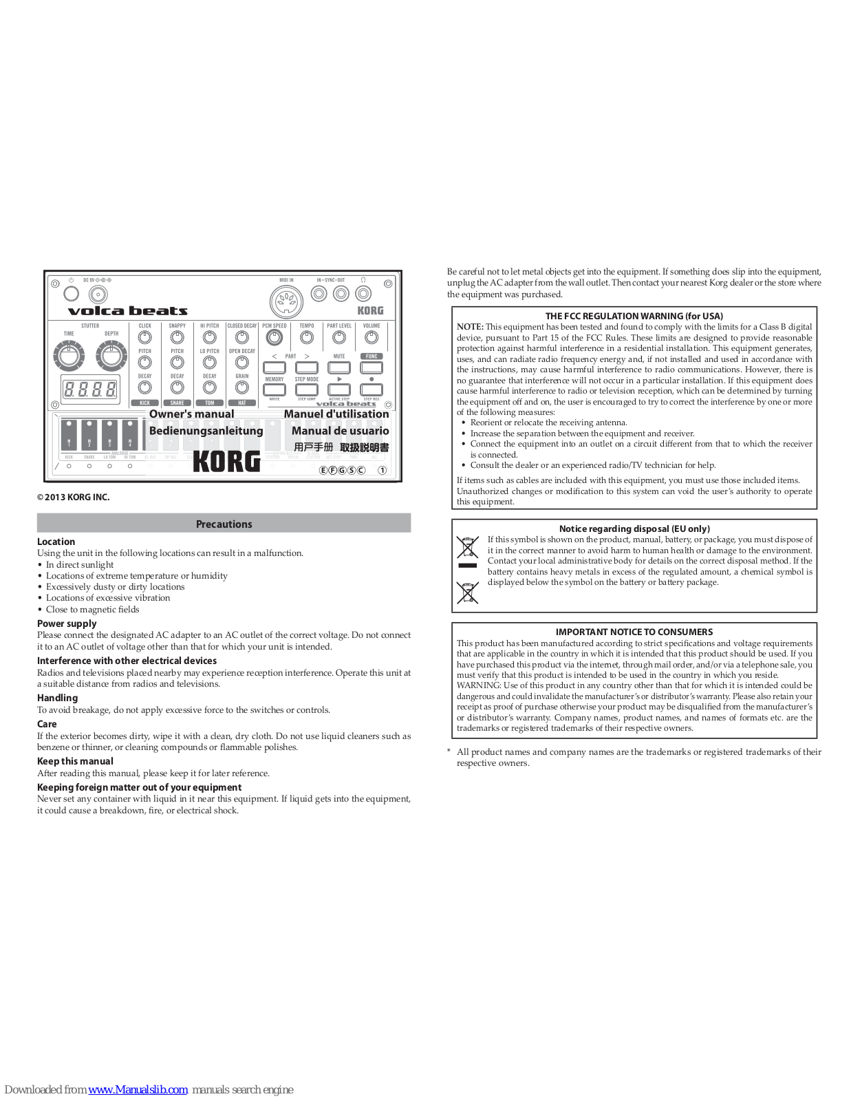 Korg Voica Beats Owner's Manual