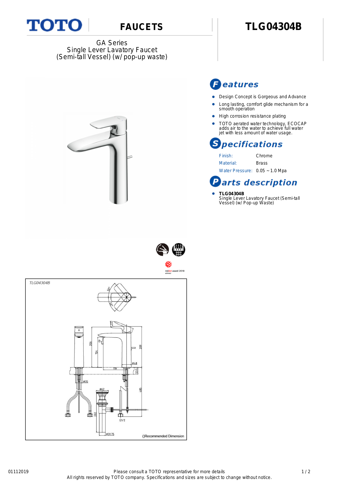 TOTO TLG04304B Product information