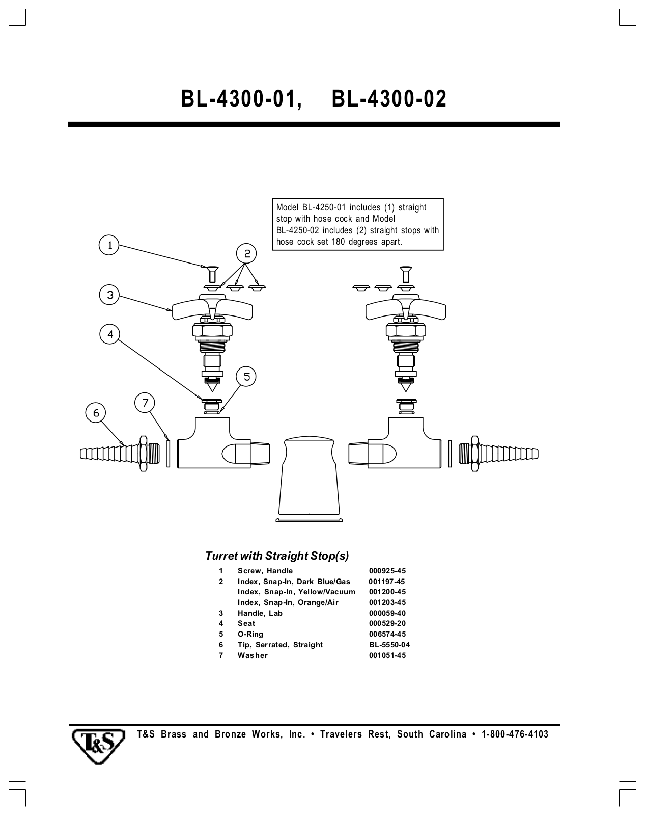 T & S Brass & Bronze Works BL-4300-02 Part Manual