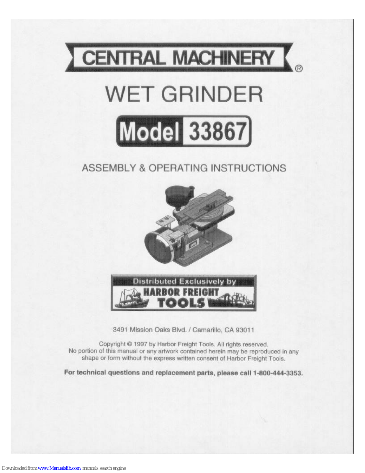 Central Machinery 33867 Assembly & Operating Instructions