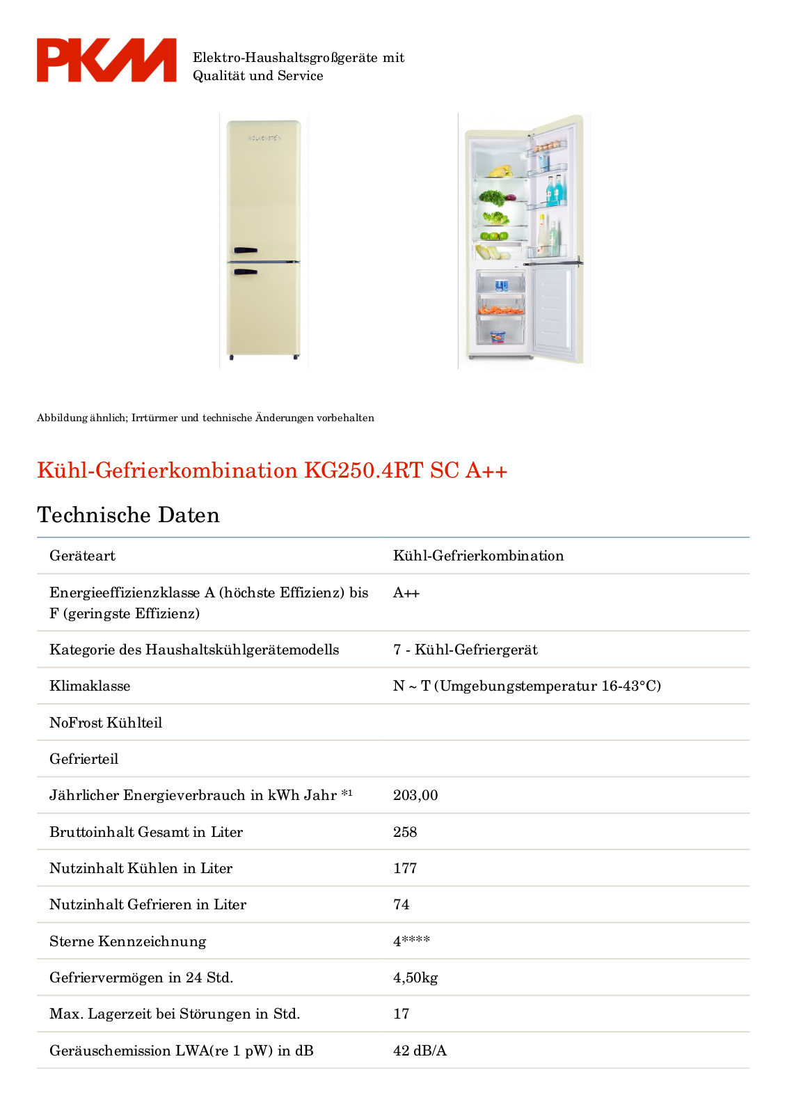 Wolkenstein KG250.4RT SC A++ Service Manual