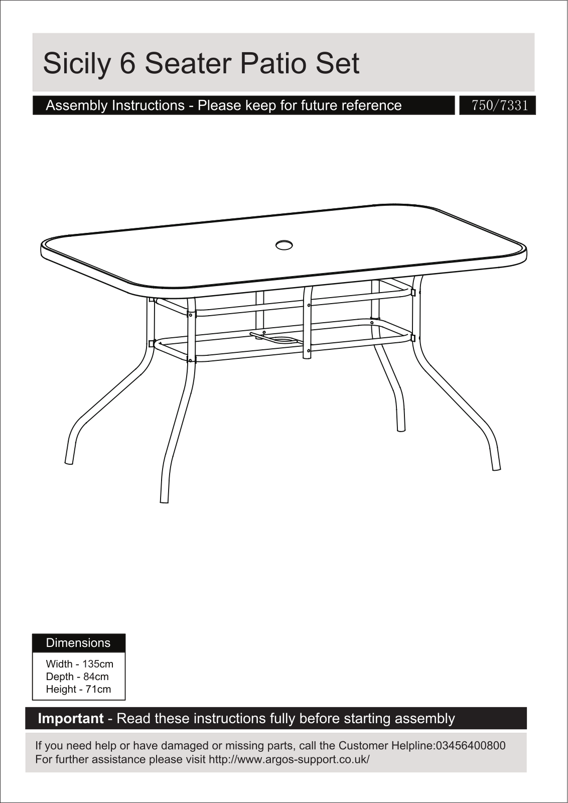 Argos 7507331 ASSEMBLY INSTRUCTIONS