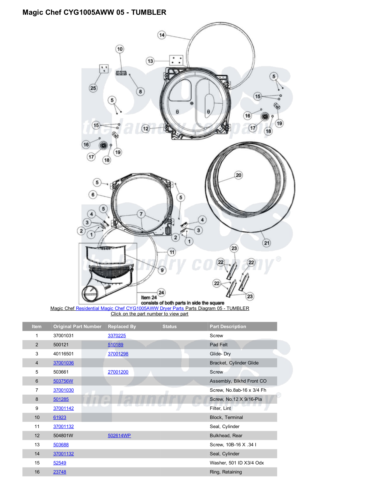 Magic Chef CYG1005AWW Parts Diagram