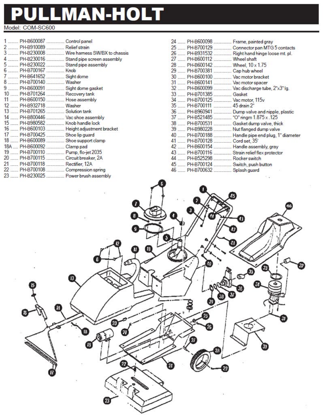 Pulman Holt Com-sc600 Parts List