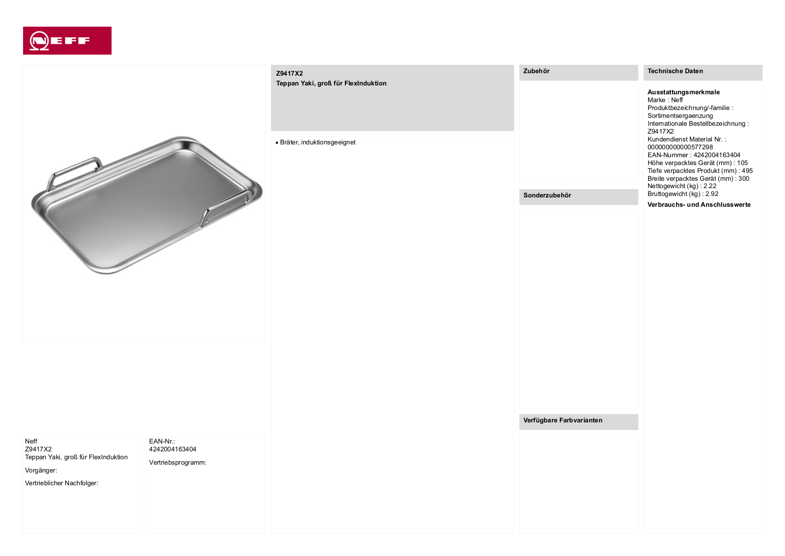 NEFF Z9417X2 operation manual